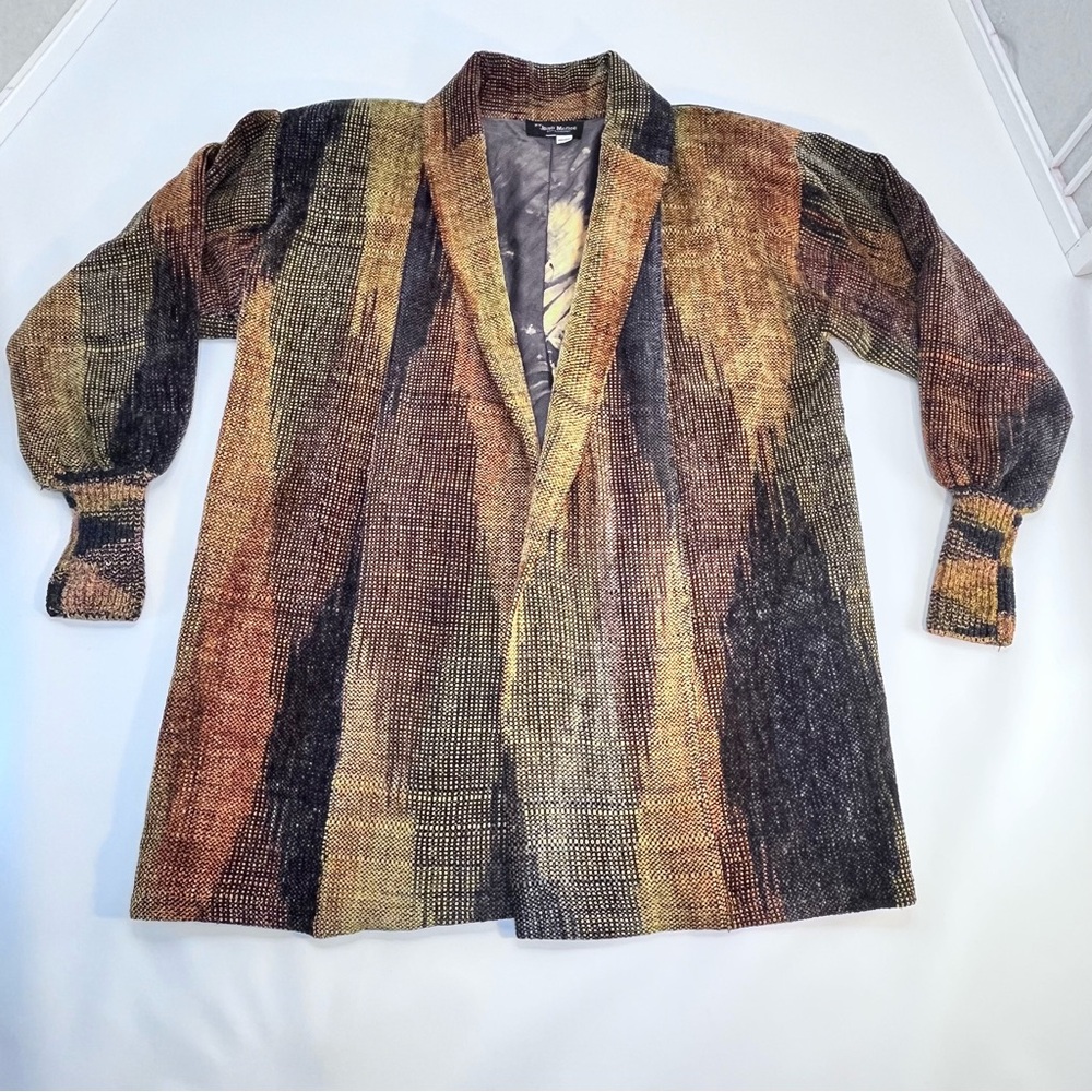 Joan McGee Women 100% Silk Open Jacket Cardigan Blazer Multi Color